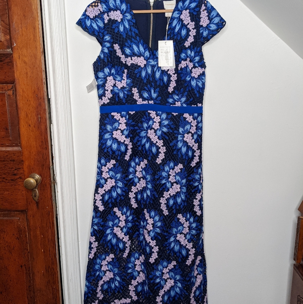 FOXIEDOX Aubree Lace Midi Dress Blue Multi